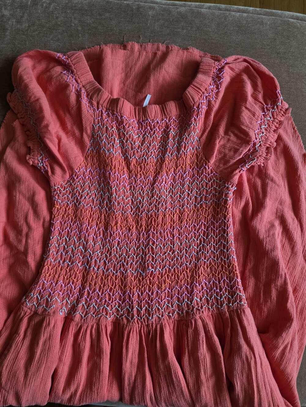 Free People Catch Me Midi Dress Off Shoulder Smocked Coral Orange Sz L - Picture 4 of 6